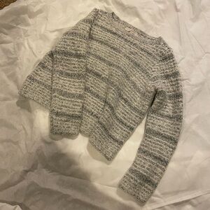 LOFT Gray Crew Neck Sweater with Ribbed Detailing